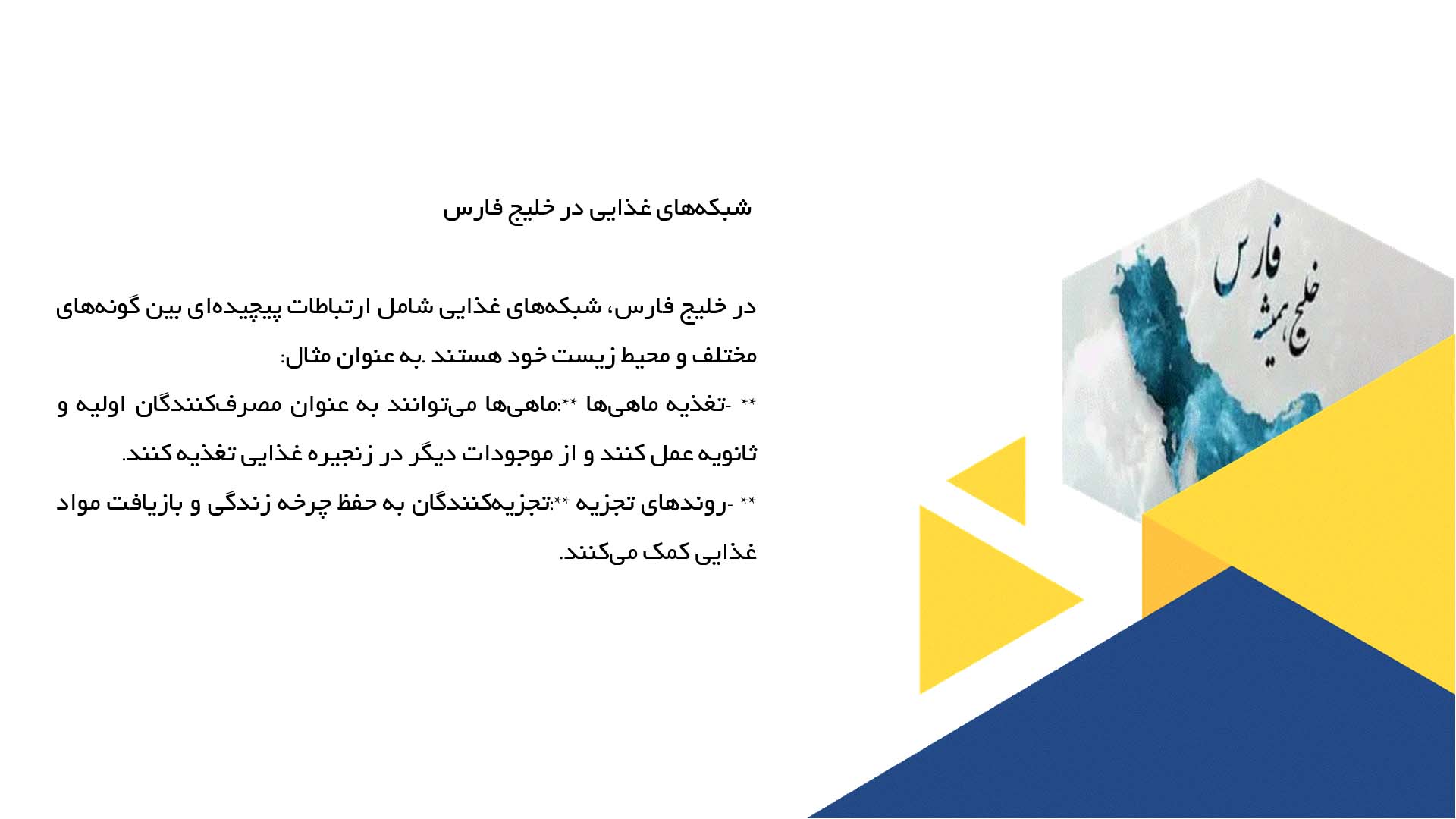 پاورپوینت در مورد سیستم‌های غذایی در اکوسیستم خلیج فارس